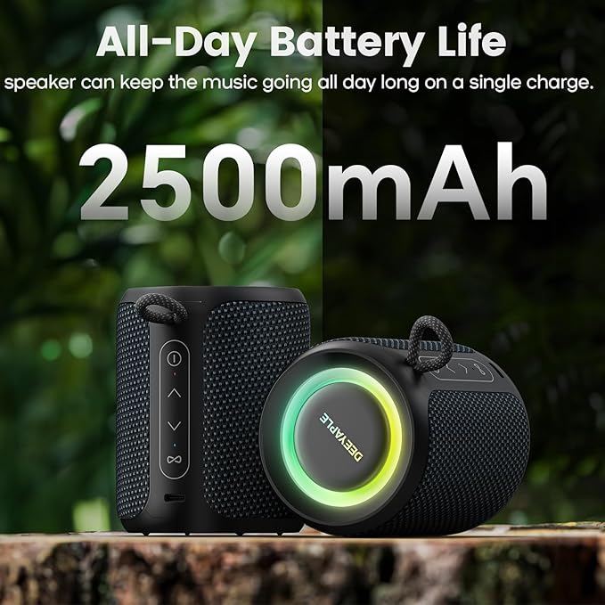 Bluetooth Speaker Wireless,IP67 Waterproof & Dustproof Portable Speaker with Lights,15W Loud Stereo Sound, 2500mAh Battery All Day Playtime, TWS Pairing, BT5.3, Home/Party/Outdoor/Beach (Blue Black)