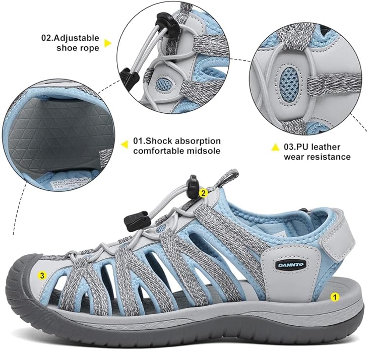 Dannto Women's Closed Toe Hiking Sandals Walking Water Sandal Comfort Athletic Sport Outdoor Sandals