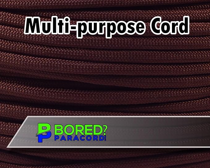 BORED? PARACORD! 550 lb Paracord - Ideal for Crafting, Camping, DIY Projects, Active & Military Outdoors - Strong Survival Rope - Tactical Parachute Cord Type III - Chocolate Brown 100 Feet