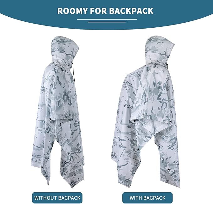 GRVCN Military Rain Poncho, Camouflage Raincoat Outdoor Waterproof Lightweight