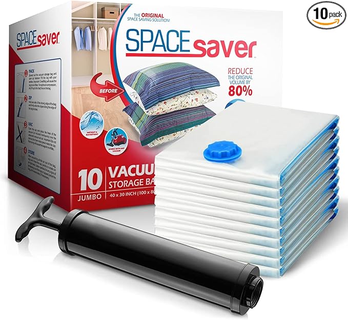 10 Pack Jumbo Vacuum Storage Bags for Comforters, Blankets & Clothes – Jumbo Vacuum Sealed Compression Bags with Hand Pump – Space Saver Storage Bags for Bedding, Moving, Travel & Organization