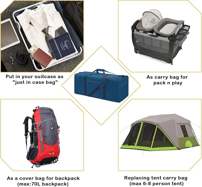 Foldable Duffle Bag 30 inch 75L Large Lightweight Luggage Bag for Travel Camping Storage-Blue