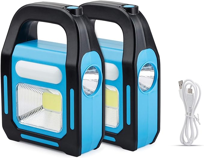 2 Pack Solar Lantern Camping Essentials Accessories Lights, LED Lantern Flashlight for Power Outages, Rechargeable Tent Lights for Emergency, Hurricane, Survival Kits, Operated Lamp