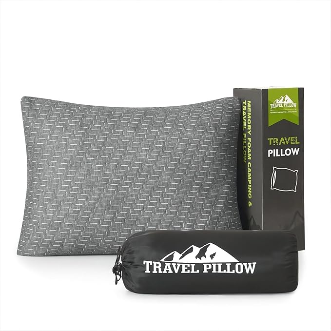 Camping Pillow Travel Pillow Small Shredded Memory Foam Pillow - Compressible Medium Firm, Breathable Cover, Ideal Backpacking Hiking, Airplane and Car