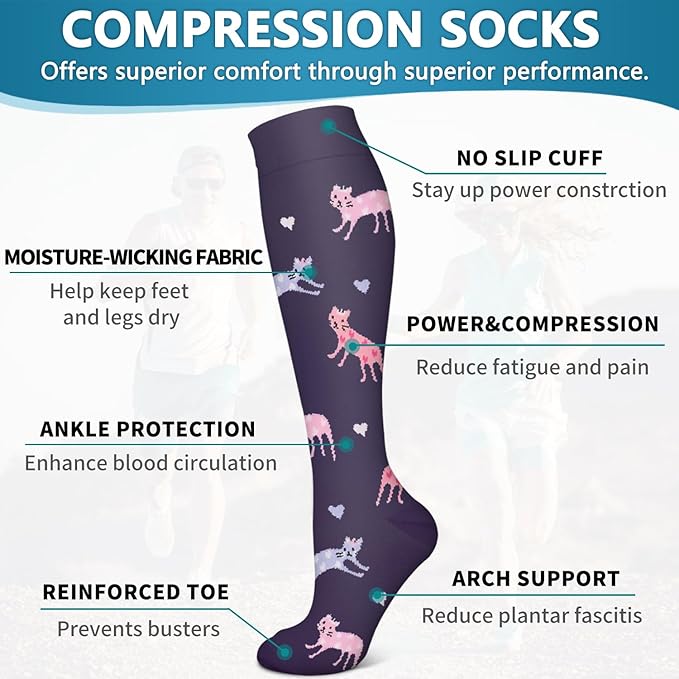 6 Pack Copper Compression Socks for Women and Men Circulation-Best Support for Medical, Running,Nursing,Athletic