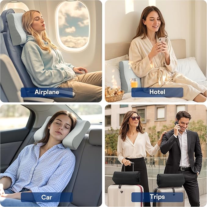 Camping Pillows for Sleeping - Memory Foam Travel Pillow 2 Heights Use - Small Travel Pillow for Camping, Hiking, Backpacking with Storage Bag (Grey)