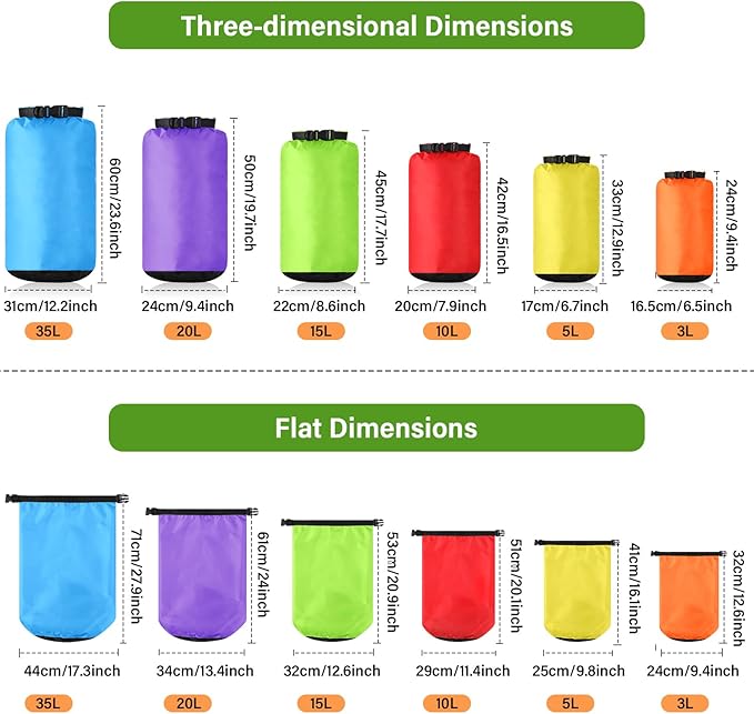 6 Pcs Waterproof Dry Bag Sack Lightweight Outdoor Dry Bags 35 L, 20 L, 15 L, 10 L, 5 L, 3 L Waterproof Boat Bag for Kayaking, Backpacking, Hiking, Camping Rafting(Fluorescent Color)