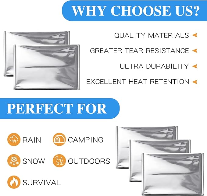 Macarrie 75 Pack Emergency Foil Thermal Blankets - Silver Foil Survival Blanket Space Blanket Kit for Outdoors, Camping, Hiking, Homeless, First Aid