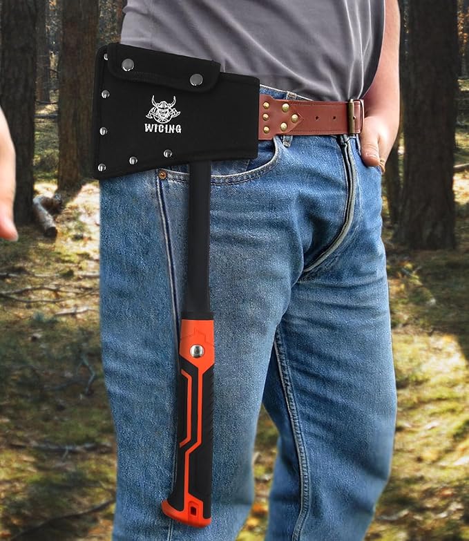 17" Hatchet, Camping Axe High Carbon Steel & Non-Slip Shock-Absorbing Grip with Nylon Sheath
