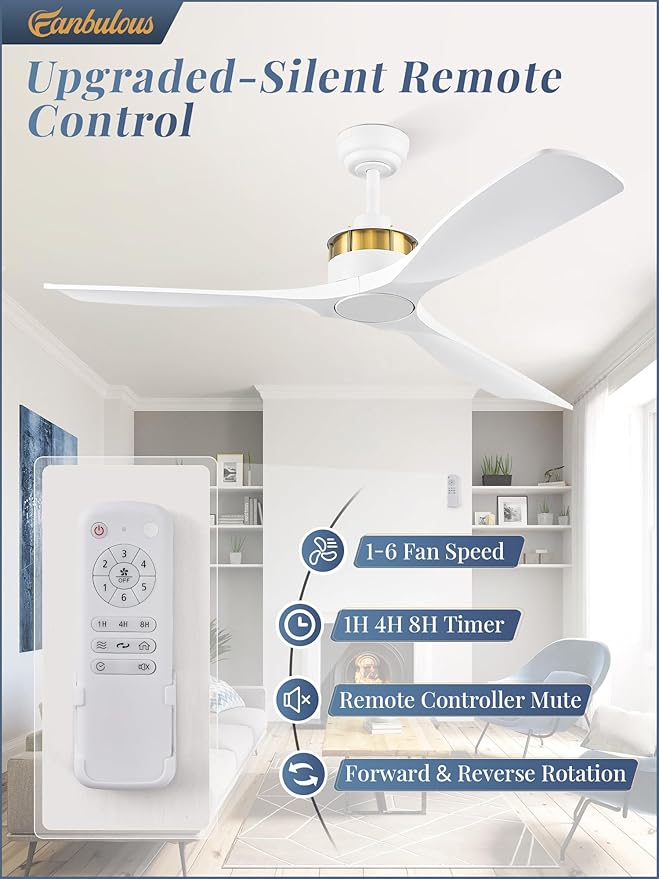 52" Ceiling Fans without Lights, Flush Mount Ceiling Fan with Remote Control,Modern Outdoor Ceiling Fans with 2 Downrods 6-Speeds Reversible DC Motor for Patio Bedroom Living Room