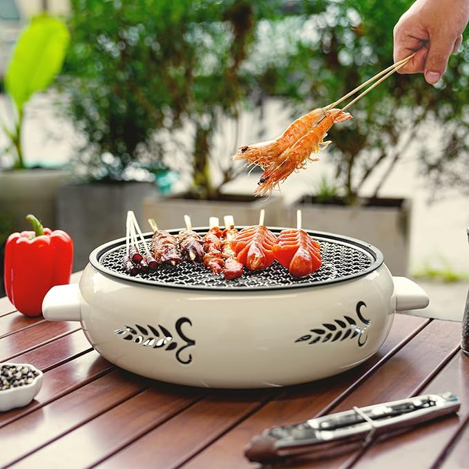 2 IN 1 Smokeless Indoor Electric BBQ Grill/Portable Charcoal Grill with Grill Pan and Grill Net,for Indoor Outdoor Cooking, Bonfire, Patio, Backyard Picnic
