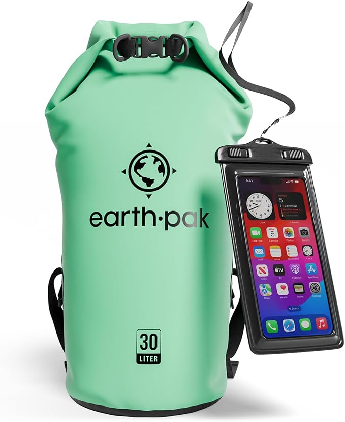 Earth Pak Waterproof Dry Bag - Roll Top Waterproof Backpack Sack Keeps Gear Dry for Kayak with Waterproof Phone Case