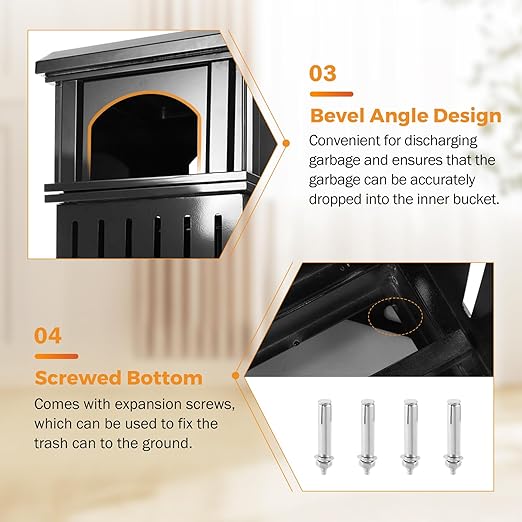 BEAMNOVA Trash Can Outdoor Top Tray Black Stainless Steel Commercial Garbage Enclosure with Locking Lid Heavy Duty Industrial Yard Garage Waste Container, 35.5 * 15.8 * 15.8 in