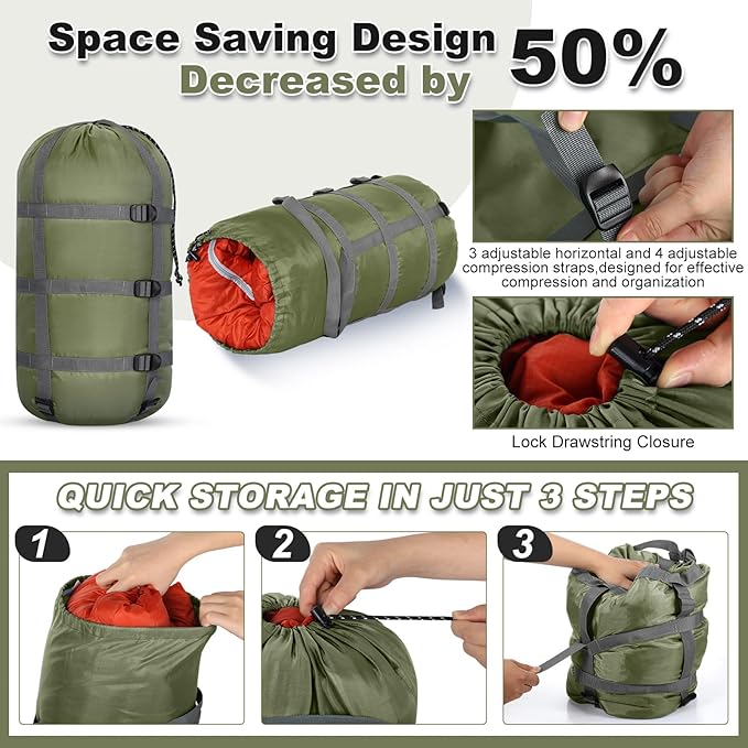 5 Pack Compression Stuff Sack 5 Assorted Size Sleeping Bag Stuff Sack Ultralight Sleeping Bag Cover Space Saving Gear for Travel Outdoor Camping Hiking Backpacking