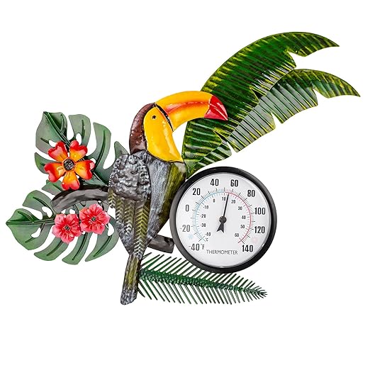 27" Outdoor Thermometer, Large Thermometer Outdoor Waterproof, Toucan Decorative Outdoor Thermometers for Patio, Home, Backyard, Living Room