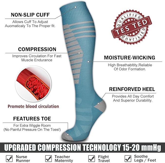 6 Pack Copper Compression Socks for Women and Men Circulation-Best Support for Medical, Running,Nursing,Athletic