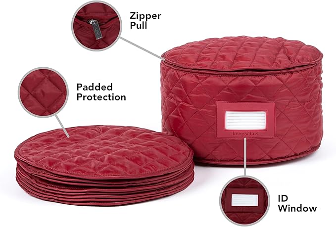 Covermates Keepsakes - Dish Storage - Padded Protection - ID Window - Stain Resistant - Machine Washable - China Storage, Red