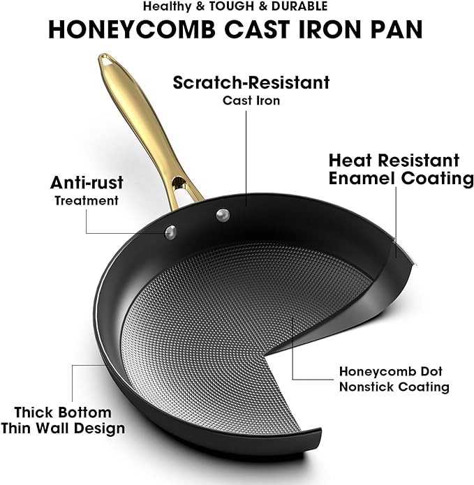 imarku Frying Pan - 8 Inch Non Stick Frying Pan, Long Lasting Cast Iron Skillet Nonstick Pans, Honeycomb Nonstick Frying Pans with Stay Cool Stainless Steel Handle, Mothers Day Gifts, Easy Clean