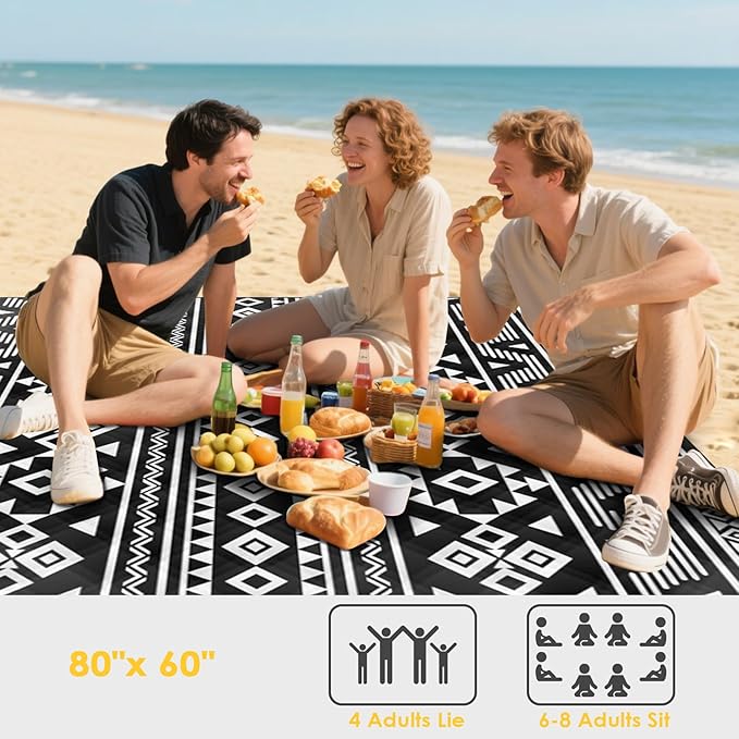 80"x60" Waterproof Picnic Blanket Large Outdoor Camping Blanket Foldable Picnic Camping Blanket Thicker Machine Washable Picnic Mat Portable Wearable for Picnics, Camping