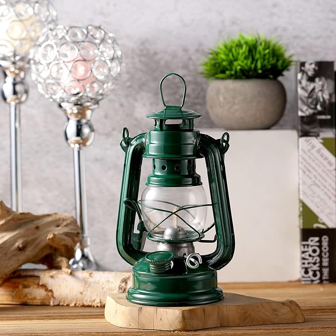 Honoson 4 Pieces Oil Lamp Hurricane Lamp Kerosene Lantern for Indoor Outdoors Decorative Hanging Oil Lantern with Wick for Hiking Emergency Camping Party Decoration (Green,8 Inch)