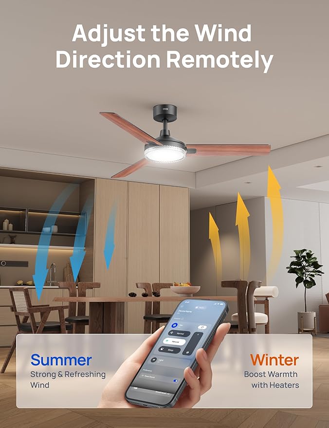 Dreo Smart Ceiling Fans with Lights, 52 Inch Black Ceiling Fan, 12 Speeds & 3 Fan Modes, Stepless Color Tones, Dimmable LED Light, 1-12H Timer, Quiet DC Motor, Remote/APP/Alexa/Wall Switch Control
