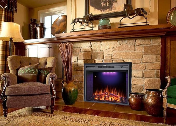 36'' Electric Fireplace Insert, Retro Recessed Fireplace Heater with Fire Cracking Sound, Remote Control & Timer, 750/1500W, Black