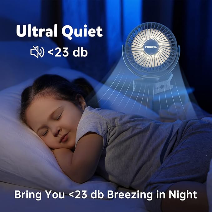 Clip on Fan 65 Hours Portable Desk Fan Rechargeable with LED Lights & Hooks 12000 Capacity Battery Operated Fan with Clips Small Desk Fan Mini Fans for Tents Travel Outdoor Camping Golf Cart Stroller