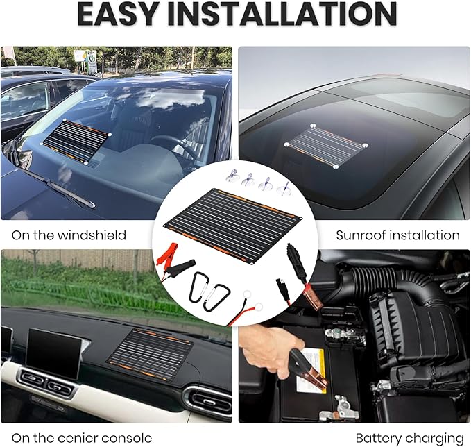 FlexSolar 20W 12V Solar Panel Charger Kit with Built-in Charge Controller - Portable Waterproof Solar Trickle Charger Battery Maintainer, Cig Plug & Alligator Clips for Car, Boat, RV, Tractor