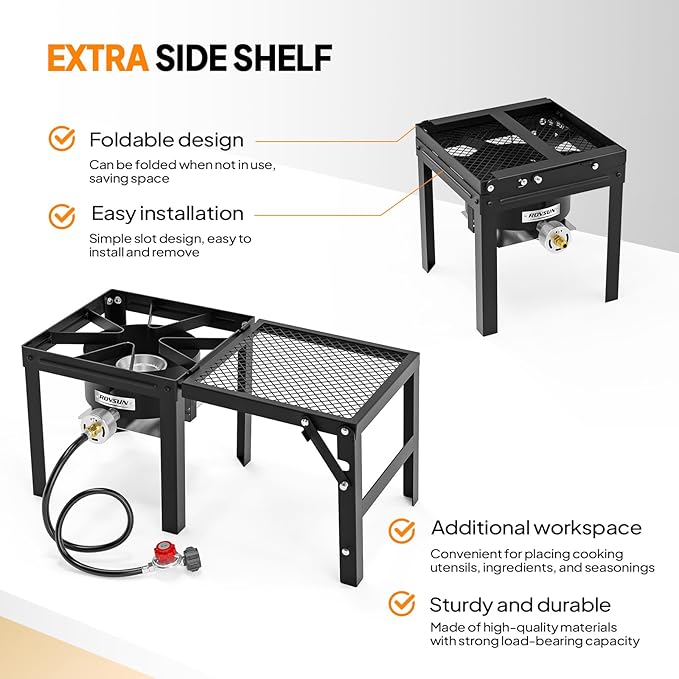 ROVSUN 100,000 BTU Propane Stove with Foldable Side Shelf, Single Burner Gas Stove for Outdoor Cooking with Regulator for Camping, Tailgating, Turkey Frying, Seafood Boiling & Home Brewing (2 Pack)
