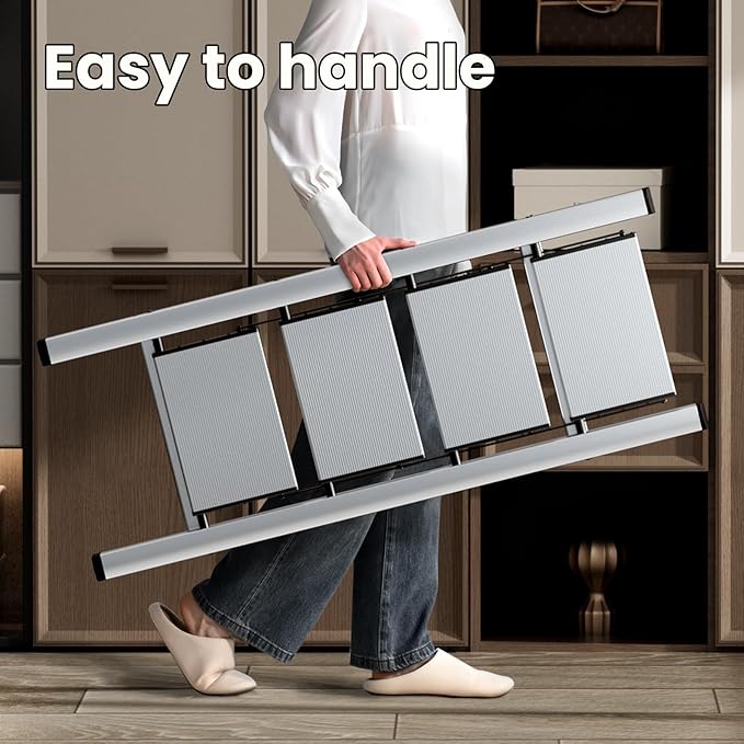 HillhutApex 4 Step Stool, Aluminum Foldable Step Ladder, Lightweight Stable Stool with Wide Non-Slip Pedals, 330lbs Bearing Capacity Ladder for Office,Home,Kitchen - Silver