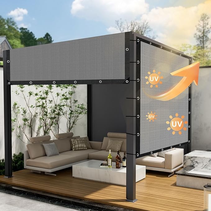 Grey Sun Shade Cloth,Pergola Shade Cover with Reinforced Grommets,90% Shade Fabric Fence Privacy Screen Balcony,Pergola Canopy Garden Carport Porch Deck Patio Shade Cover,10x20FT