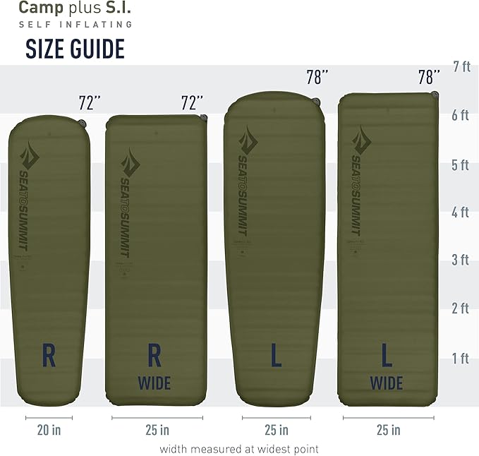 Sea to Summit Camp Plus Self-Inflating Foam Sleeping Mat for Camping, Tapered - Regular (72 x 20 x 3 inches)