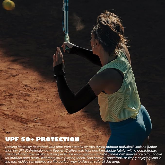 Achiou Arm Sun Sleeves Compression UV Protection Cooling for Men Women Summer Sunblock Basketball Football, Cover Arms Tattoo