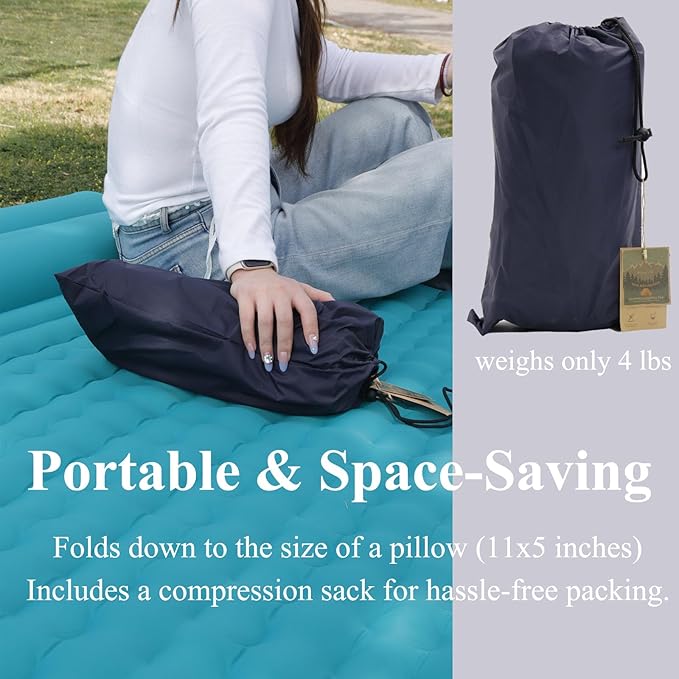 HI FINE CARE Double Camping Pad for 2 Person – Inflatable Sleeping Pad for Tent Camping & Backpacking – Lightweight, Waterproof & Quick Inflation – 4” Thick for Camping, Travel & Guests