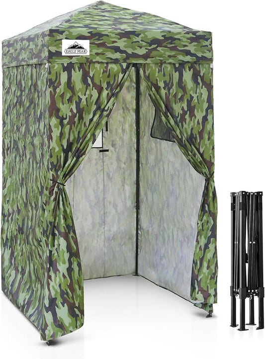 EAGLE PEAK Flex Ultra Compact 4x4 Pop-up Canopy, Sun Shelter, Changing Room, Portable Privacy Canopy Cabana for Pool, Fashion Photoshoots, or Camping, Camo