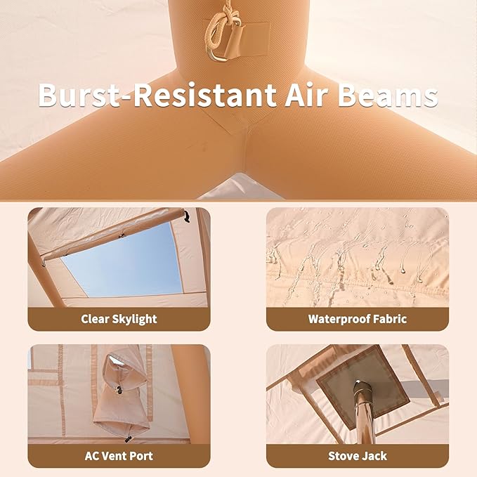 ABORON 2/6/8 Person Inflatable Camping Tent, Easy Setup Blow Up Tent with Hand Pump, PU3000mm Waterproof & Breathable 4 Season Glamping Tent for Outdoor Camping