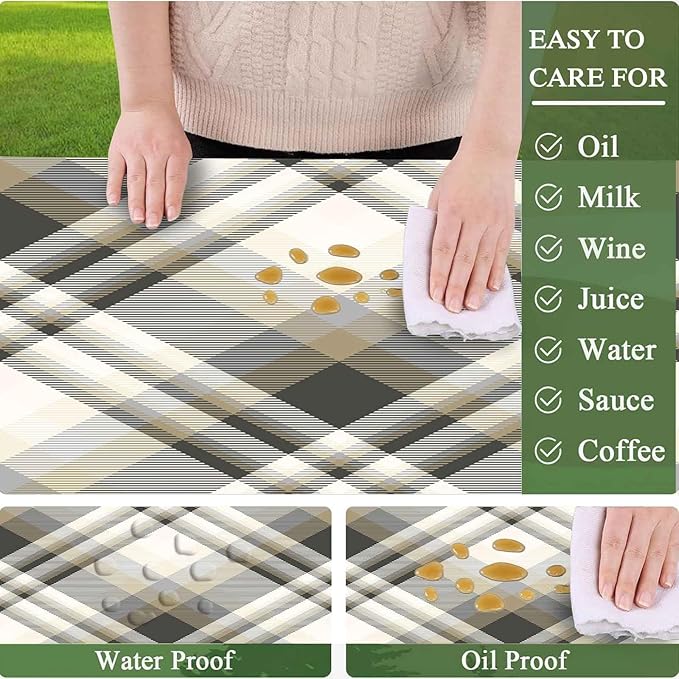 CAPSCEOLL Elastic Picnic Table Cover with Bench Covers 5Ft Waterproof Fitted Picnic Table Cover Cloths for Outdoors Camping Tablecloth with Drawstring Bag, 60X30in, Grey White