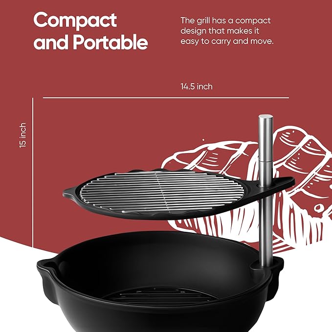 Bola Traveler | Completely Adjustable & Rotatable Tabletop-Safe Charcoal BBQ Grill (Black)