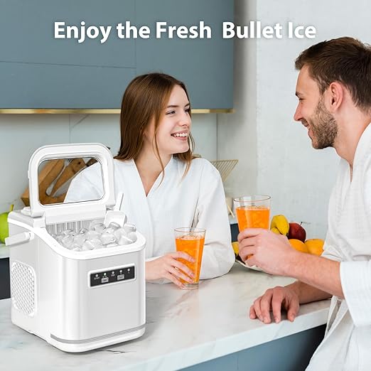 Ice Maker Machine Countertop Portable Compact Small Bullet Ice Maker with Self Cleaning,9 Cubes in 6 Mins,26lbs in 24Hrs, for Camping Dorm Home Outdoor (White)