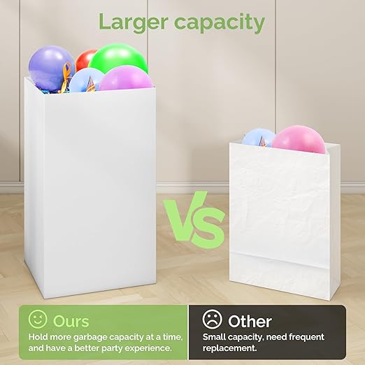 16 Pack Disposable Trash Cans for Parties, 13 Gallon Large Collapsible Garbage Cans, Thick Recycled Cardboard Reusable Recycling Bins for Party Events Camping (13" L x 10" W x 21" H), White