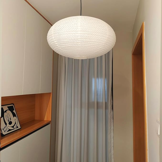 Hytsoeee(19.69Inch) Handmade Paper Lamp Shade, Creamy White Oval Hanging Lantern Lampshade,Modern Folding Ceiling Light Cover for Bedroom, Living Room, Dining Room, Corridor