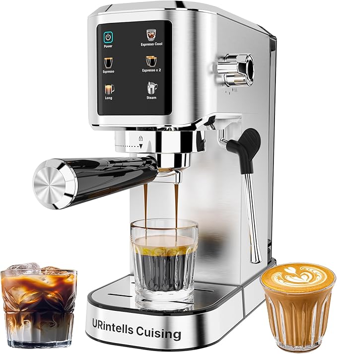 Espresso Machine 20 Bar,Touchscreen Espresso Maker with Steam Milk Frother, Stainless Steel Expresso Coffee Machine for Home with Removable Water Tank for Cappuccino Latte,Cold Brew,Long Coffee