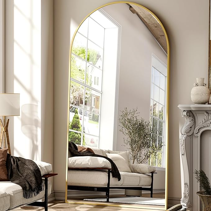 41"x81" Extra Large Arched Full Length Mirror - Leaning Mirror Arch Wall-Mounted Mirrors - Aluminum Alloy Frame Modern Simple Home Decor - for Living Room Bedroom Cloakroom