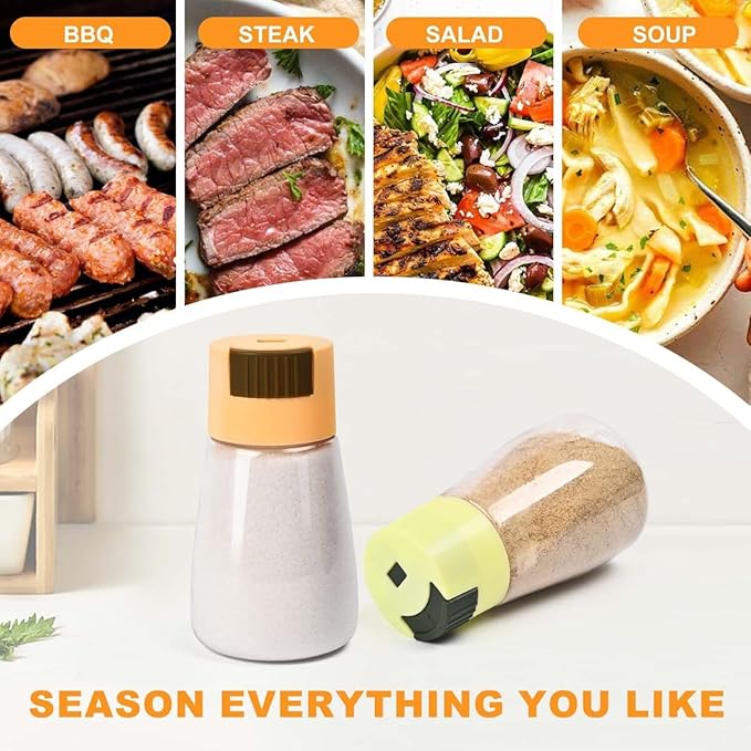 iNeibo Salt and Pepper Shakers Set, 2Pcs Plastic Salt Dispenser, Clear, with Squeezing Lid, Moisture Proof, Perfect for Cooking, Picnic, Outdoor BBQ, 1.2 Ounces for Easy Portability and Use