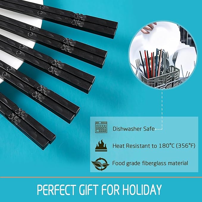 100 Pairs Fiberglass Sushi 24cm/9.4 Inch Chopsticks, Dishwasher Safe, Japanese Style Non-Slip, for Restaurant & Party, Black Bauhinia.