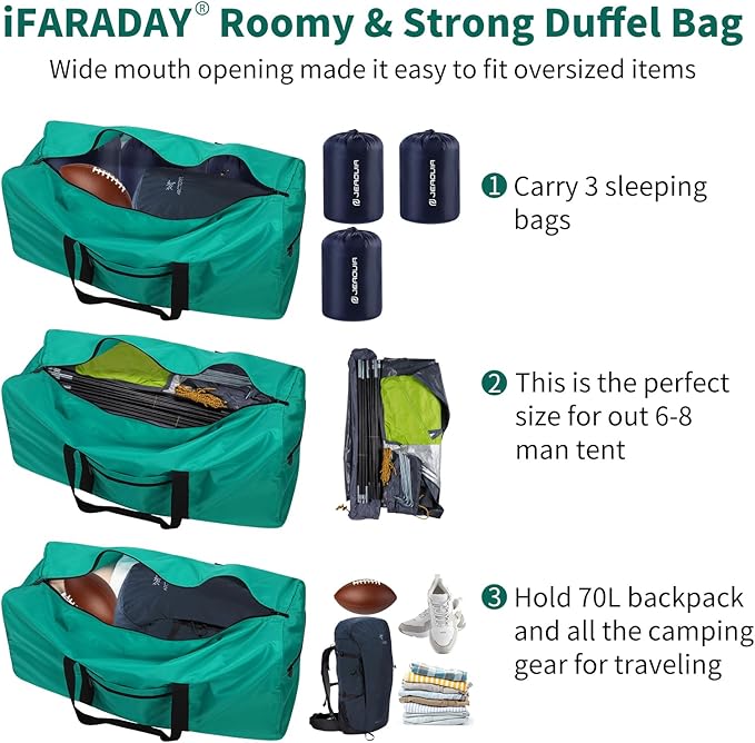 Foldable Duffle Bag for Travel - 75L Large Spare Travel Duffel Bag Lightweight with Trolley Sleeve - Green