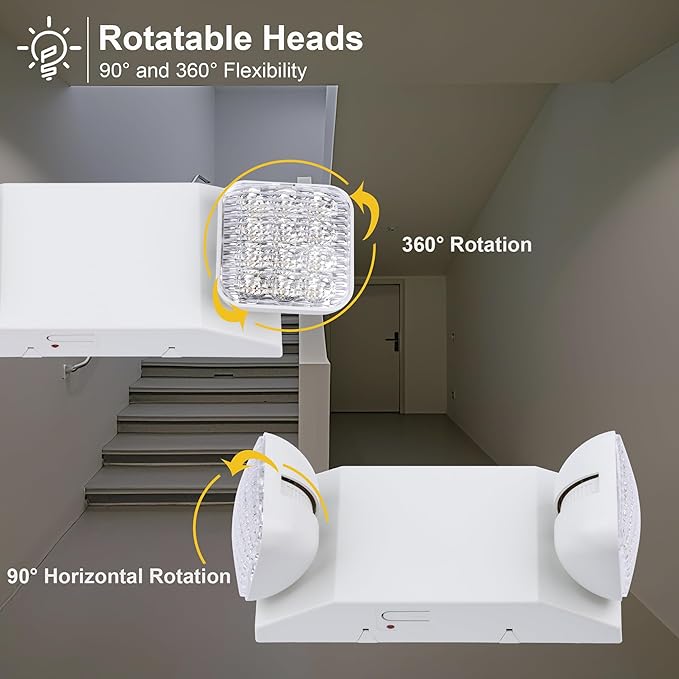 GRUENLICH LED Commercial Emergency Light with Dual Head and Backup Battery, US Standard, AC 120-277V, Hardwired Emergency Light Fixtures for Business Office Power Outages, 1-Pack