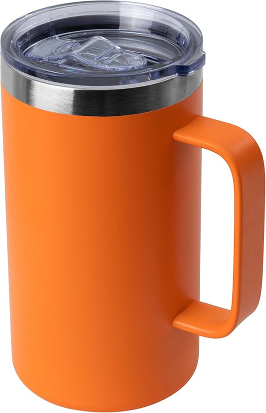 DOMICARE 24oz Mug with Handle and Lid, Stainless Steel Coffee Mug, Reusable Insulated Cup, Travel Mug with Handle, Double Wall Vacuum Coffee Tumbler for Men and Women, Orange, Pack 1