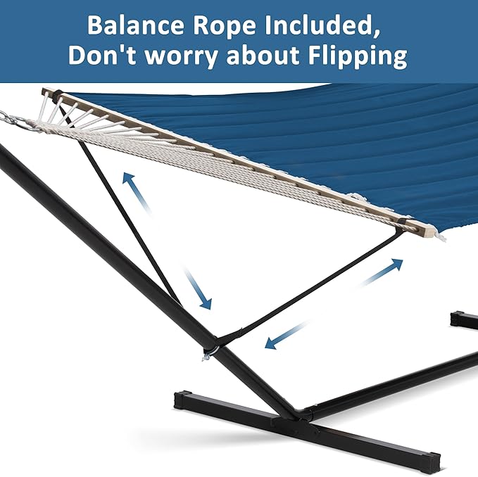 SUNCREAT Extra Large Hammocks for Outside, Heavy Duty Hammocks with Stands Included, Navy
