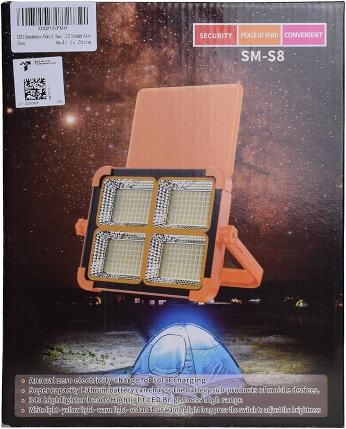 ERAY Rechargeable LED Work Light, Portable Worklight with Dual Solar Panels & 9000mAh Battery, Solar Camping Lights, 4 Lighting Modes Work Lights for Outdoor Emergency Building Car Repairing（Grey